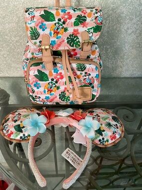 Disney lounge fly Aulani Floral Pink Minnie Mouse Backpack & Headband Set